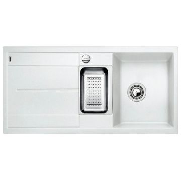 Zlewozmywak kuchenny, stalowa odsączarka, wpuszczany, odwracalny Blanco Metra 6S 1000x500 mm korek automatyczny, biały 513046