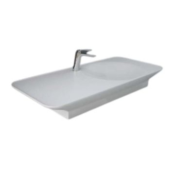 Valet Umywalka podwieszana & nablatowa 112x50,5 cm blat L z otworem na baterię biały mat VALWB11301500A