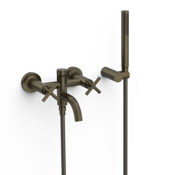 Bateria dwuuchwytowa Tres Montblanc ścienna wannowa i prysznicowa czarny brąz 28317601KMB