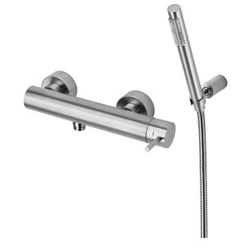 Bateria natryskowa ścienna Paffoni Light stal szczotkowana LIG168DST