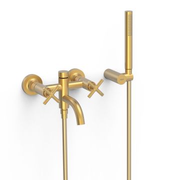 Bateria dwuuchwytowa Tres Montblanc ścienna wannowa i prysznicowa złoty matt 28317601OM