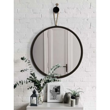 Lustro GieraDesign Loop czarne 50cm okrągłe na jutowym sznurku LOO/B/50
