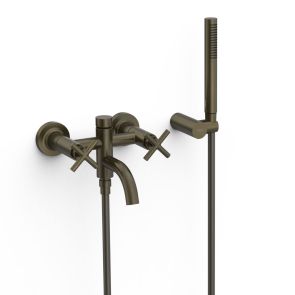 Bateria dwuuchwytowa Tres Montblanc ścienna wannowa i prysznicowa czarny brąz 28317601KMB