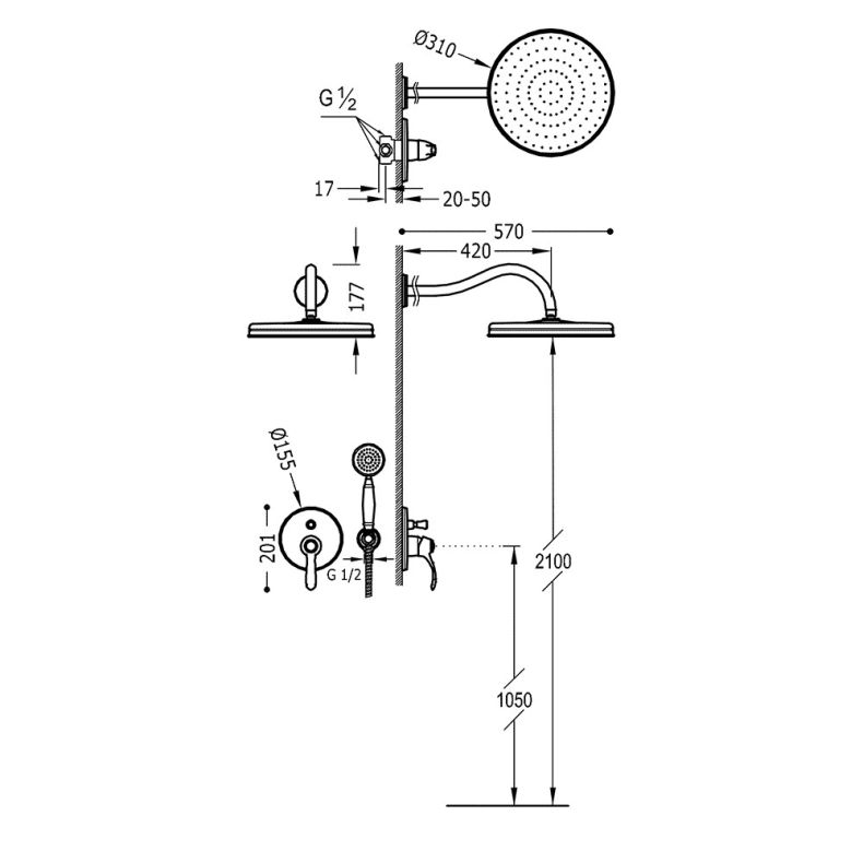 Tres Monoclasic zestaw prysznicowy z baterią podtynkową stal 24218003AC Tres Monoclasic zestaw prysznicowy z baterią podtynkową stal 24218003AC